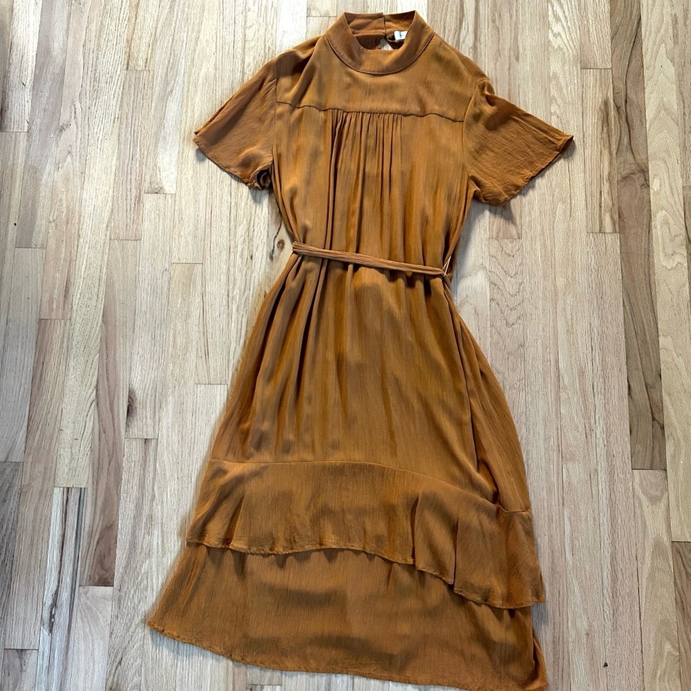 AMOUR VERT onie midi dress marigold flutter sleeve mockneck made in usa size M - Picture 5 of 16